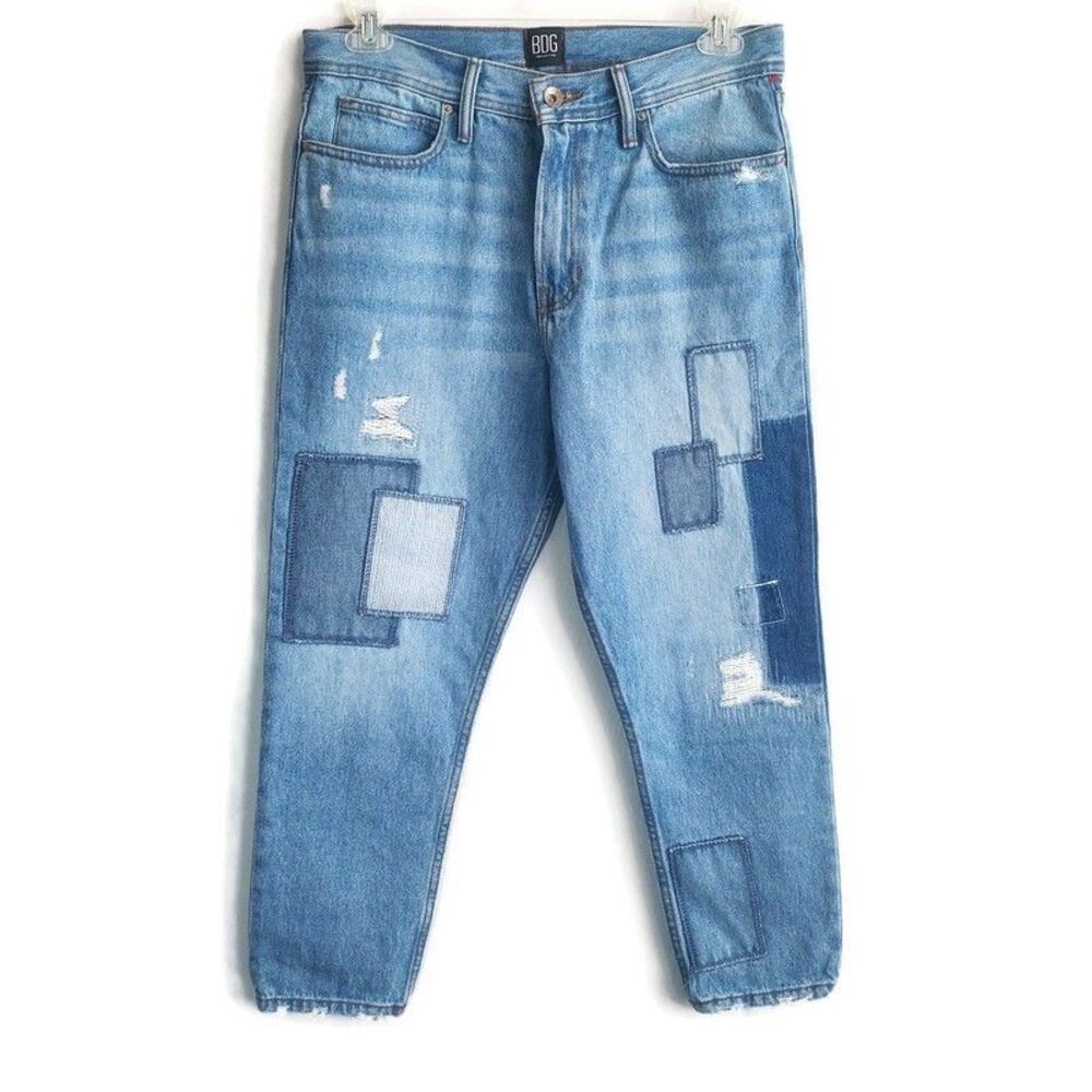 BDG Urban Outfitters Dad Jeans Womens Patch Ankle Length High Rise Taper Leg 32